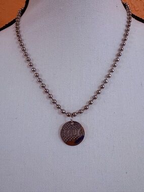 Round love Pattern Pendant Necklace on Silver Ball Chain